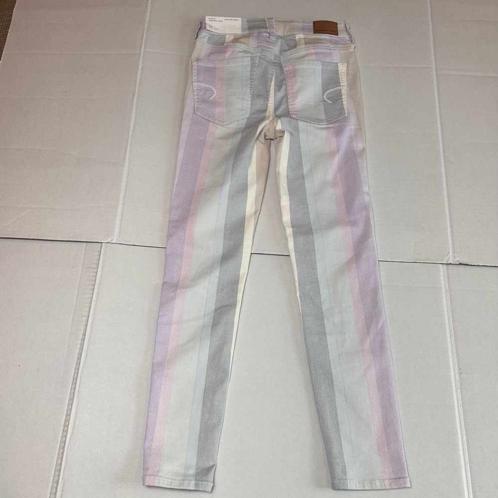 American Eagle Pastel Striped HighRise Jegging Crop Next Level Stretch Sz 00 24W - Picture 12 of 16